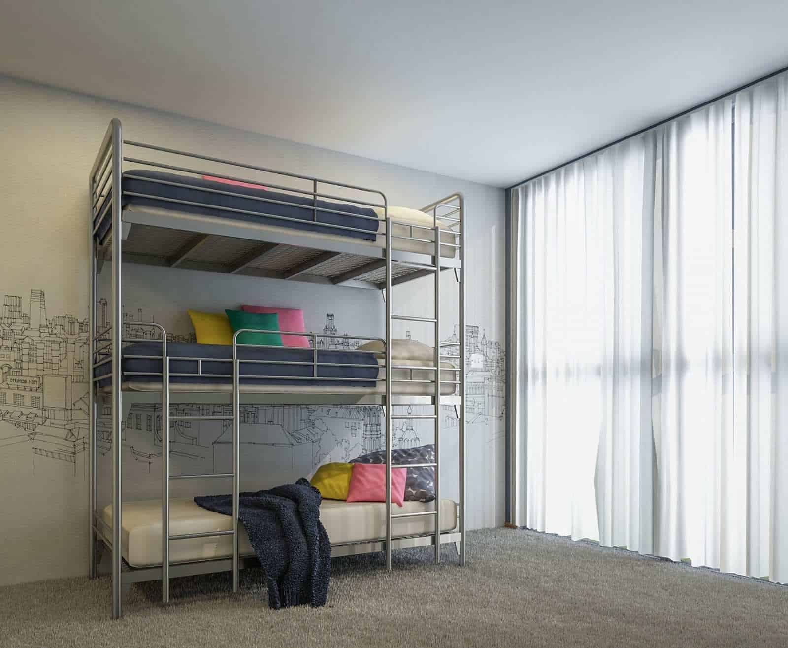 Triple bunk beds, three tier bunk beds, triple sleeper beds, heavy-duty bunk beds